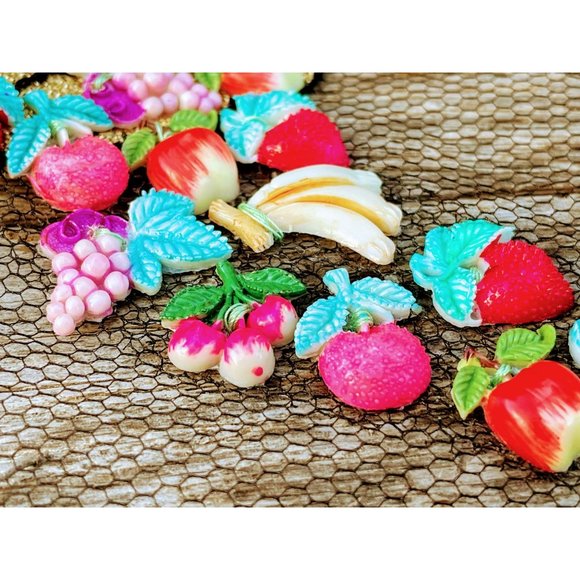 Vintage Hostess Net Half Apron Cornucopia with fruit buttons - Picture 5 of 12